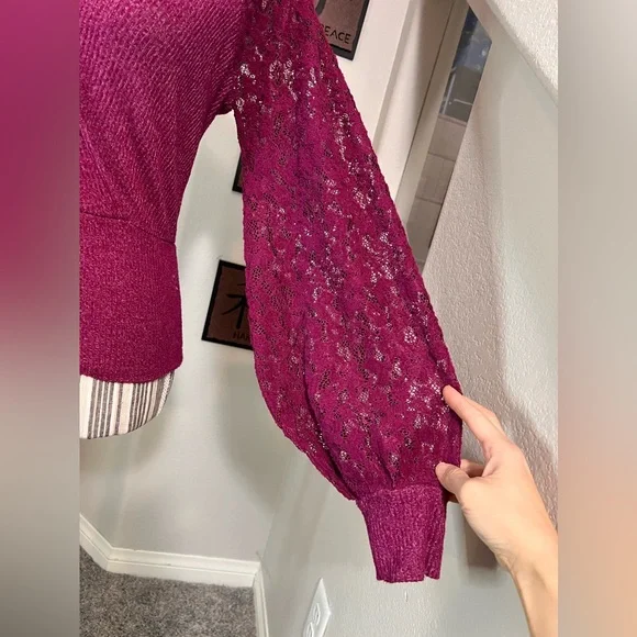 Anthropologie $98 NWOT Plum Laced Balloon Sleeve  Sweater Blouse Size Small - Picture 10 of 12